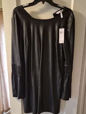 BCBGeneration Black Faux Leather Long Sleeve Dress